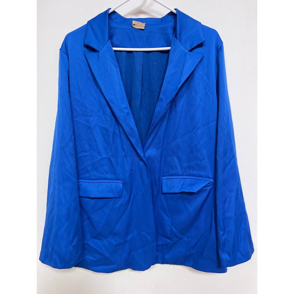 Royal Blue Open Front Blazer Women 2XL Cobalt Notched Lapel Flap Pockets Stretch